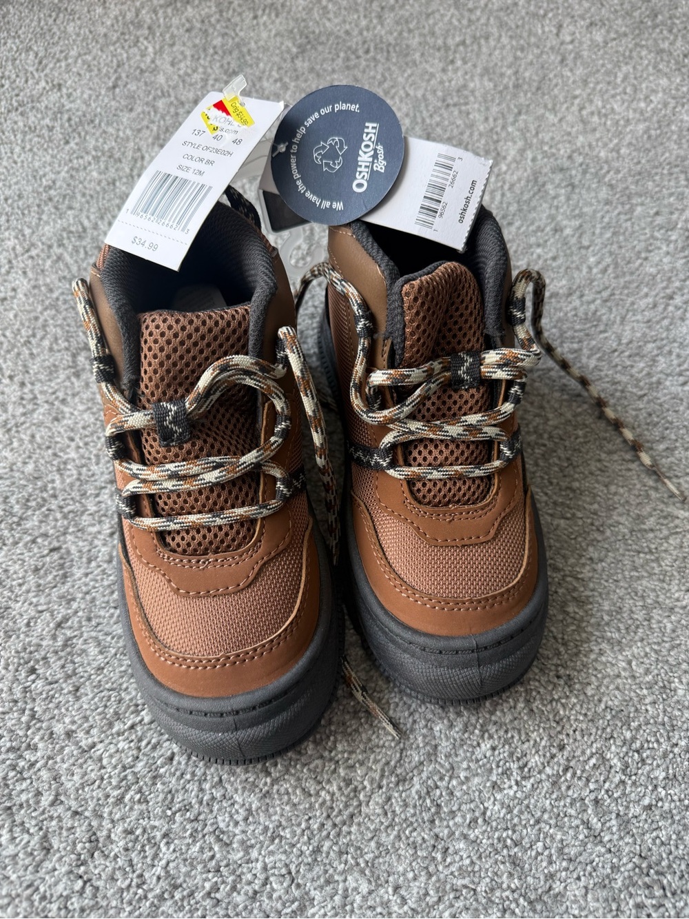 OshKosh B'gosh Brown and Black Kids Lace-Up Boots